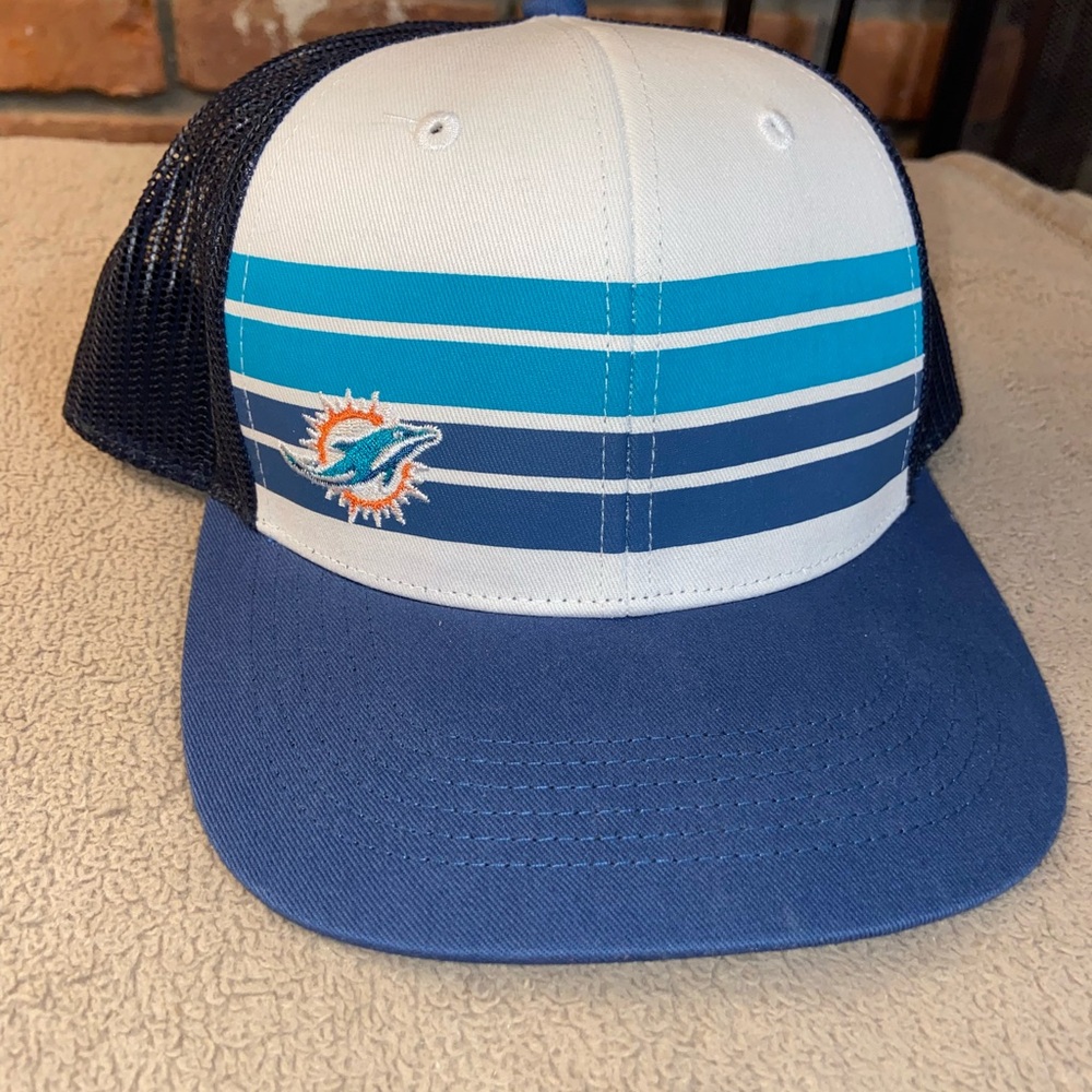 Miami Dolphins Blue and White Striped Kids Adjustable Trucker Style Hat